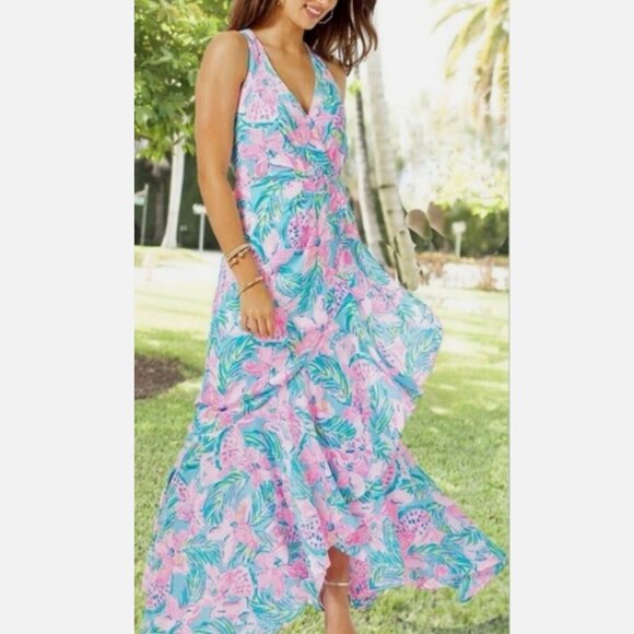 Lilly Pulitzer Taylee Maxi Dress Blue Ibiza Gimme The Juice - Picture 1 of 14